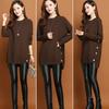 Women's Crew Neck Sweater Autumn Winter Loose Midi Pullover Knitwear Simple Irregular Hem Thick Knit Top Solid Color Stretch Jumper