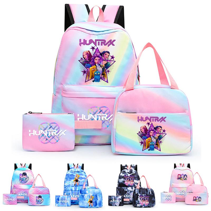 3Pcs/set Anime Cute Kpop Printed Backpack with Lunch Bag Pencil Case for Teenager Girl Boy Bookbag Large Capacity Waterproof Travel Bag Kid Gift