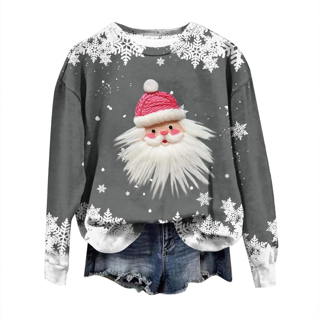 Women's Fashion Christmas Printed Long Sleeve Loose Round Neck Sweatshirt Top