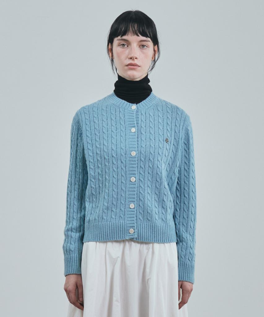 UNIFORM BRIDGE Cashmere Blended Cable Knit Cardigan(Women) Sky Blue