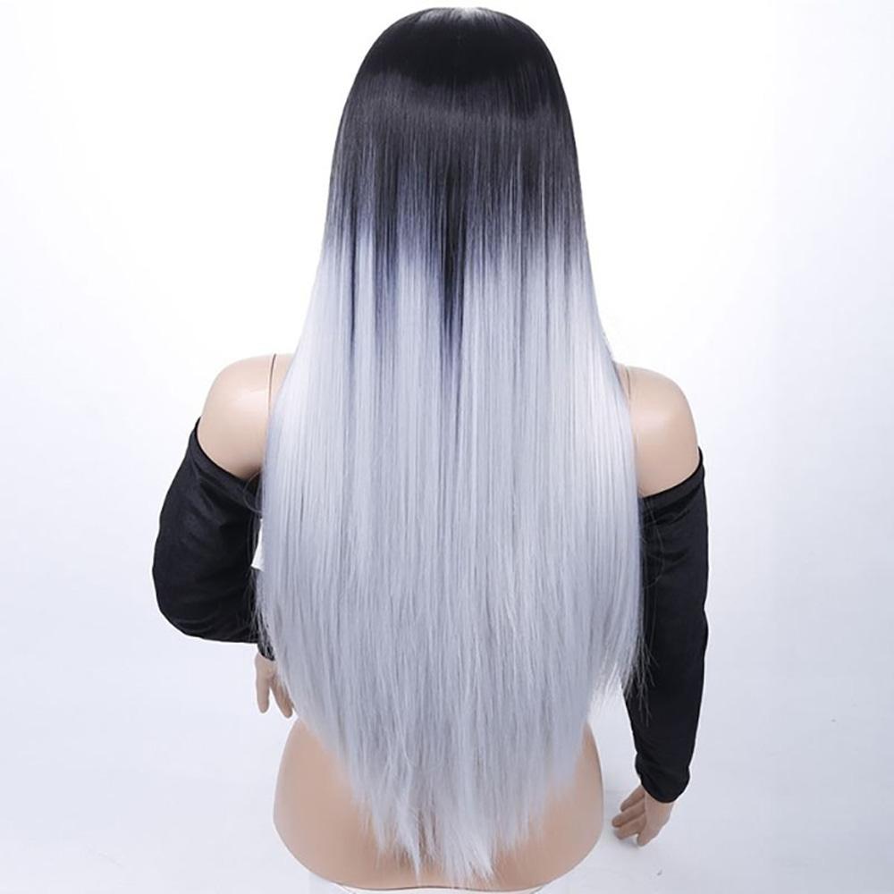 Черный, синий, серый, красный, желтый, цвет омбре, длинные прямые парики, натуральная средняя часть для женщин, термостойкие цветные волосы