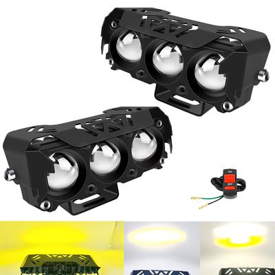 Мотоциклетная светодиодная фара-прожектор с 3 линзами, дополнительная противотуманная фара для квадроцикла, скутера, дальний/ближний свет, габаритный огонь, универсальная фара для вождения 12 В 24 В