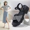 One Word with Plaid Sandals Girl 2025 Summer New Cross Flat Fairy Style Retro Bow Roman Shoes Girl