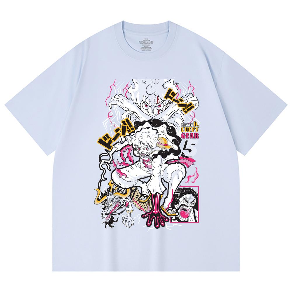 230 г/м² 100% хлопок Цельный V23 Принт Luffy Gear Унисекс Тяжелая хлопковая футболка