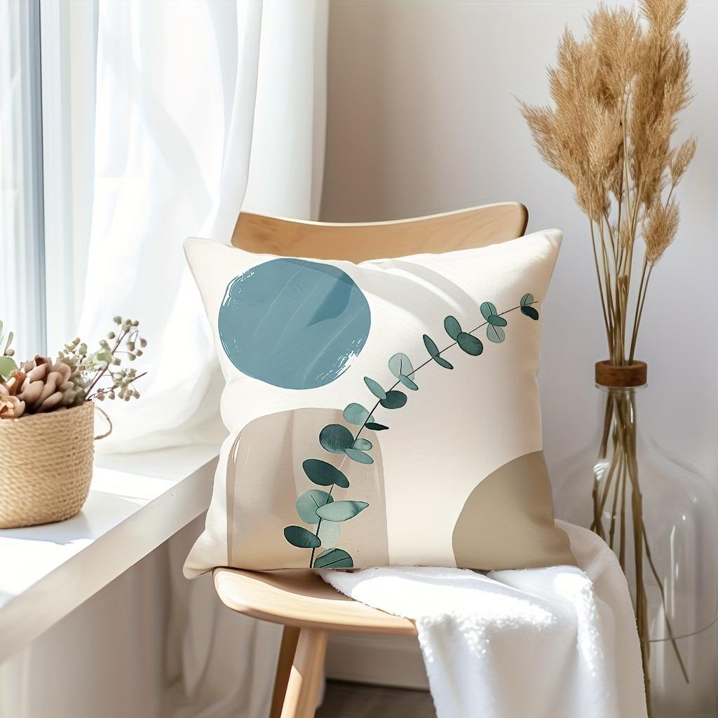 Abstract Minimalist Light Blue Geometric Leaf Pattern Printed Pillowcase Bohemian Sofa Cushion Cover Modern Home Decoration