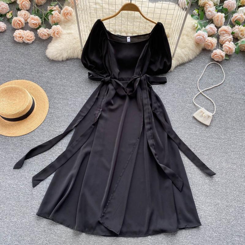Gentle wind French first love dress summer dress new strap bow waist temperament swinging A-shaped skirt