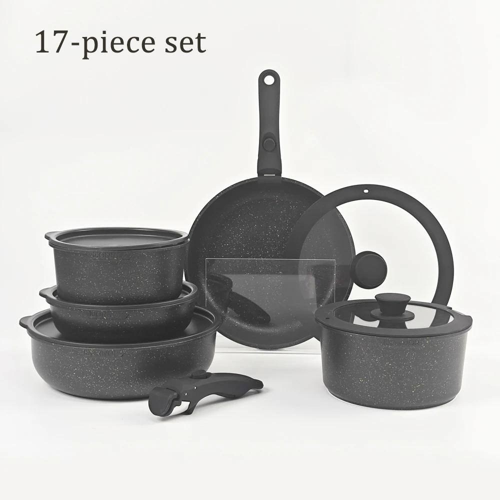 DONNOR Kitchen Pots and Pans Set Safe Nonstick Kitchen Cookware with Removable Handle Cookware Set Oven Safe