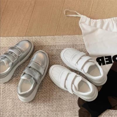 Мягкая коровья кожа~ Натуральная кожа, уменьшающая возраст, липучка, толстая подошва, маленькие белые туфли, женские, осенние новинки, универсальные, увеличивающие рост, спортивные и повседневные