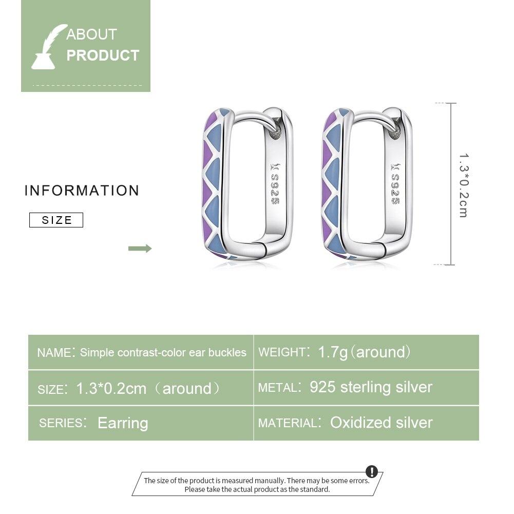 BAMOER 925 Sterling Silver Original Simple Contrast-Color Ear Buckles Violet Sterling Silver Earrings for Women Fine Jewelry