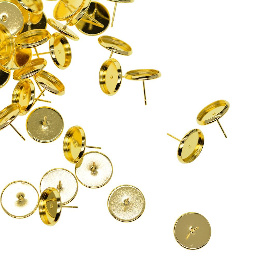 100шт Заготовки для сережек-пусетов Кабошон Пустой ободок для установки основания Золотой 12мм