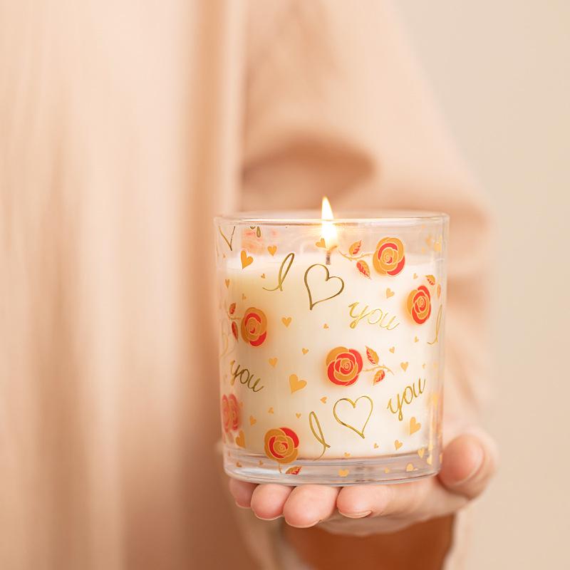 Rose Fragrance Soy Wax Scented Candle in Glass Cup - Perfect for Bedroom or Home, Gift Box Included