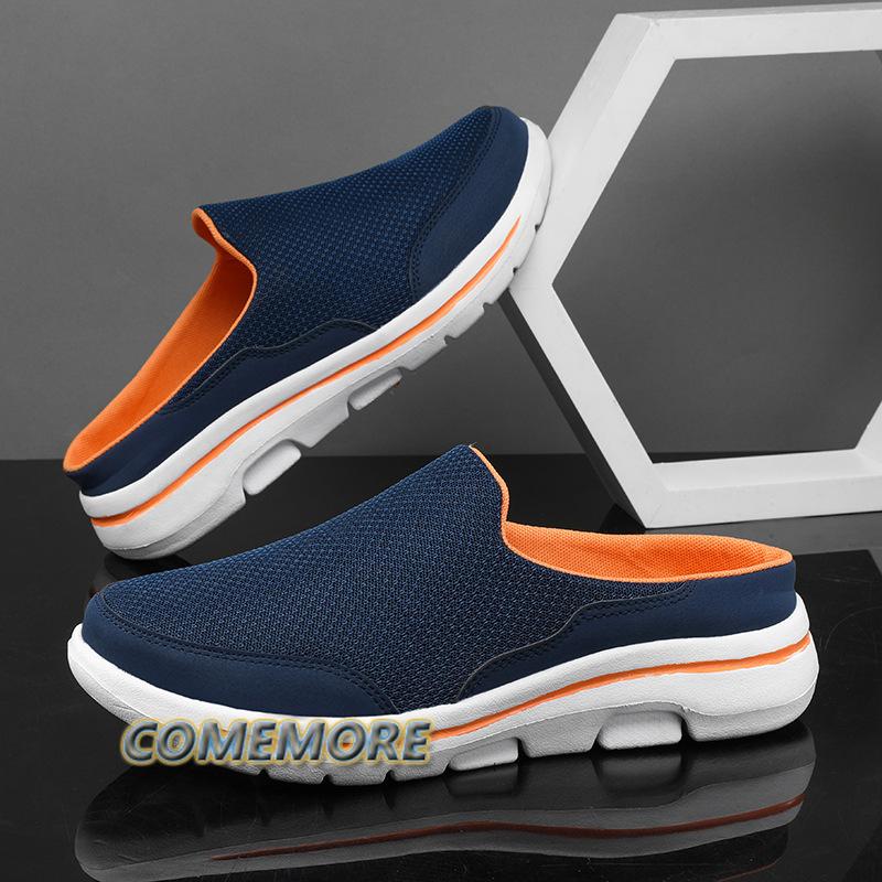 2024 Мужские повседневные мюли из сетчатой ткани, дышащие тапочки на плоской подошве, осенняя обувь для пар, лоферы большого размера, модная обувь, мужские уличные тапочки