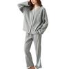 Tamglean Quion Loungewear Pajama with Fits All Body Loose Plus Sizes Soft Gray Waffle Pattern Women's Set, V-Neck Fringe, Lightweight, Types, Fit,