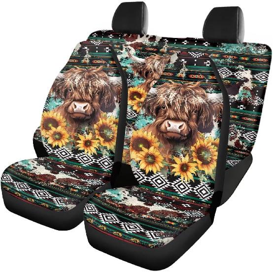 Чехлы на автомобильные сиденья с принтом коричневой коровы, 4 шт., Чехлы на передние и заднее сиденья автомобиля, Универсальные эластичные подушки на сиденья автомобиля, Защита салона автомобиля