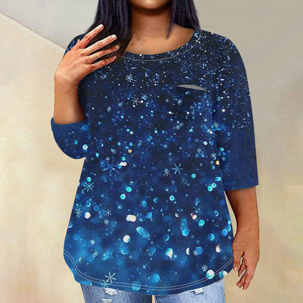 Женский модный повседневный пуловер с круглым вырезом и рукавом три четверти с принтом, топ с рукавами 4/3