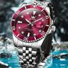 Роскошные мужские часы, модные, красный циферблат, нержавеющая сталь, водонепроницаемые, светящиеся, календарь, кварцевые наручные часы для мужчин