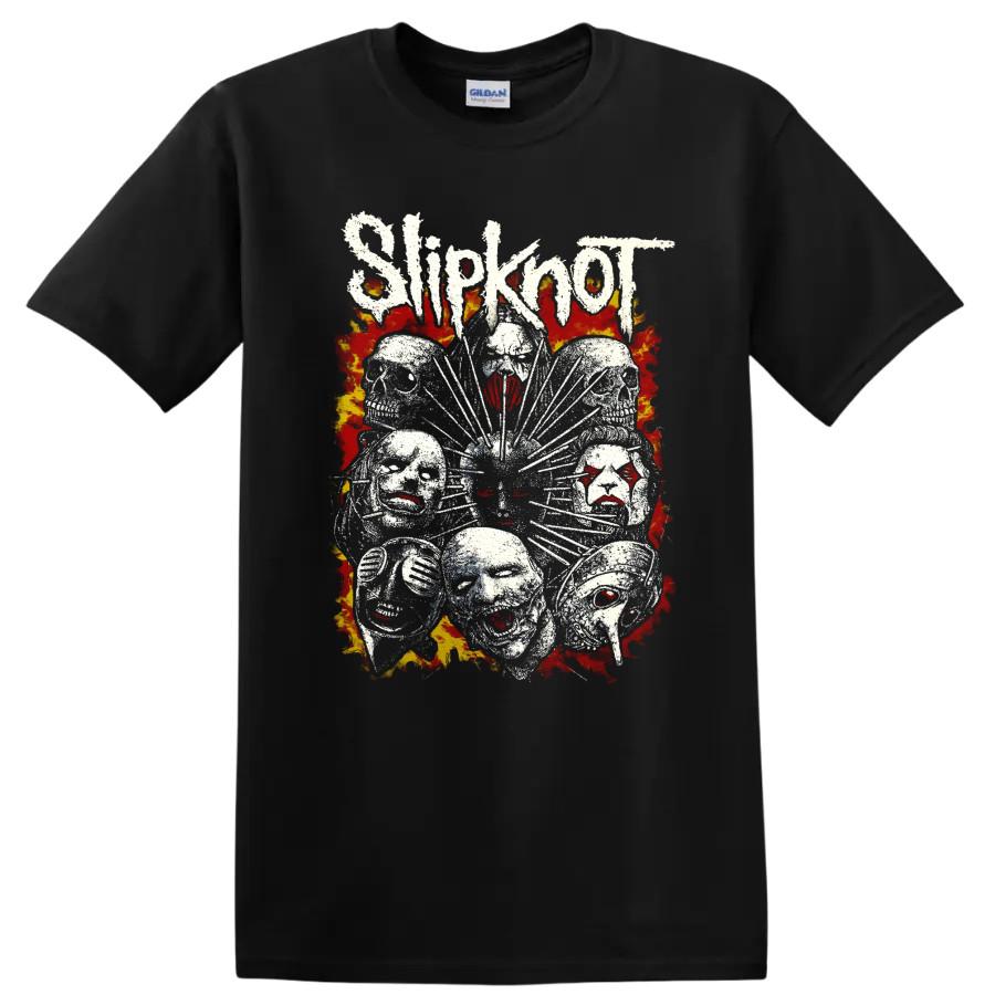 Slipknot Рок Метал Музыка Футболка Потертая Маска Группы Пламя Футболка
