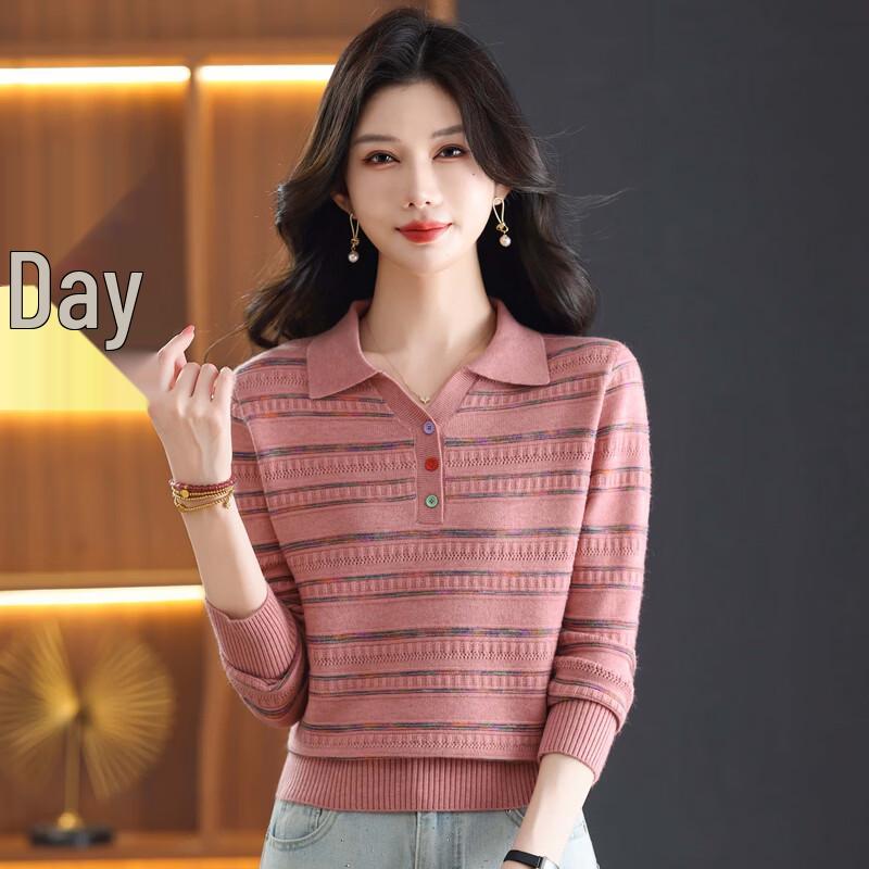 ROMON Women's Striped Square Neck Long Sleeve Knit Sweater
