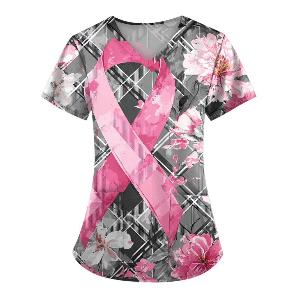 Women's Fashion V-Neck Short Sleeve Overalls With Pockets Printed Tops  Clothes