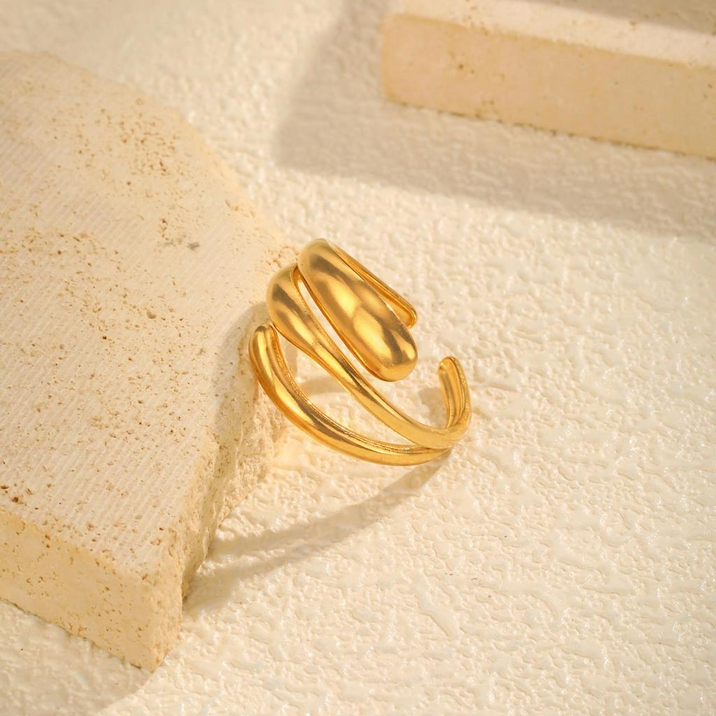 Stainless Steel Hollow Adjustable Open Ring Fine Three-layer Gold Plated Rings For Women Summer Finger Jewelry Accessories New