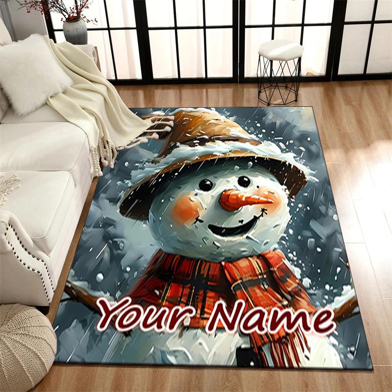 1PC Custom Name Snowman Winter Magic Theme Floor Mat Ideal for Living Room, Game Rooms, Office, Bedroom, Office Floor Mat , Floor Mats for Home