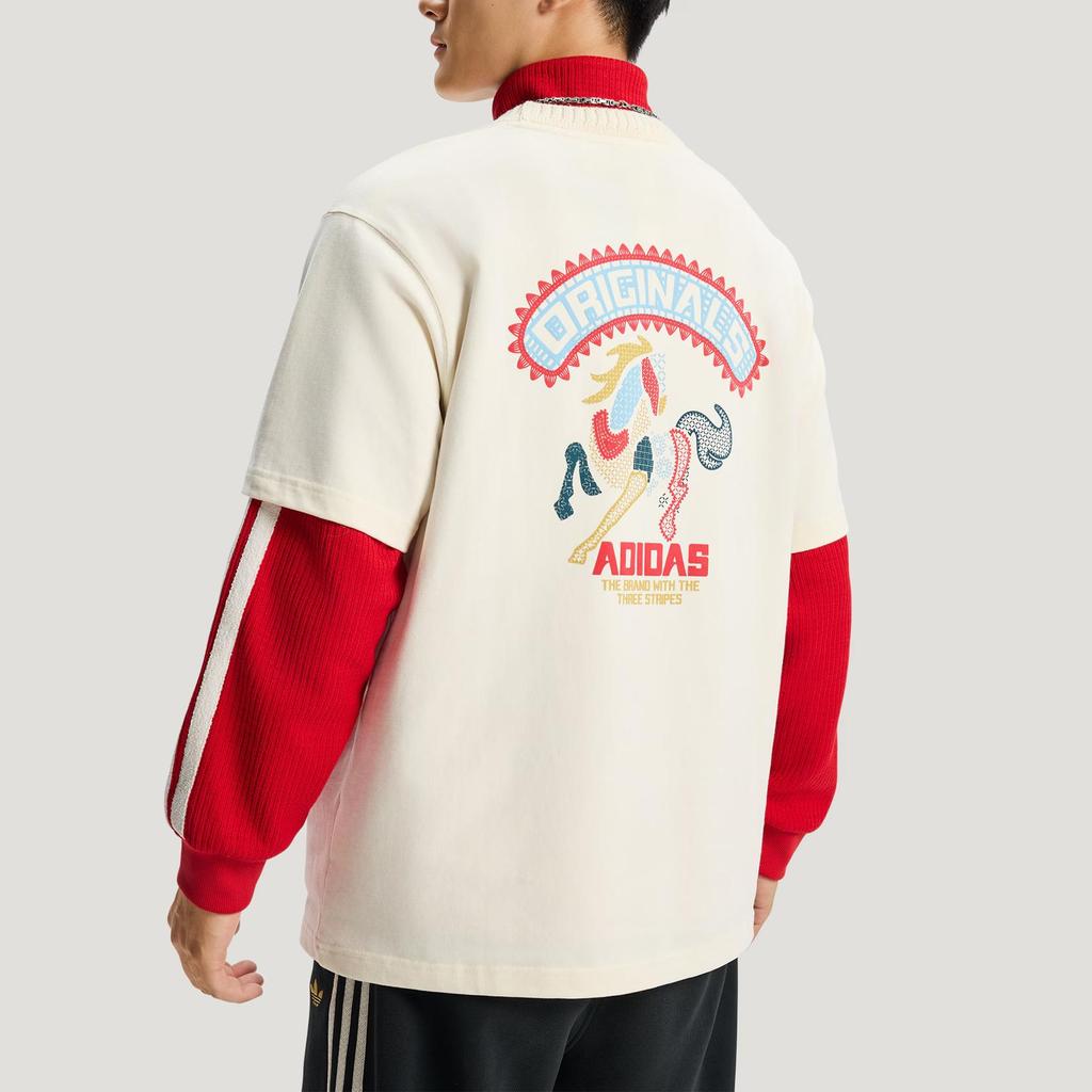 adidas Оригинальная футболка унисекс Originals LNY с графикой лошади, стандартный крой, круглый вырез, короткий рукав, цвет off-white KT0713