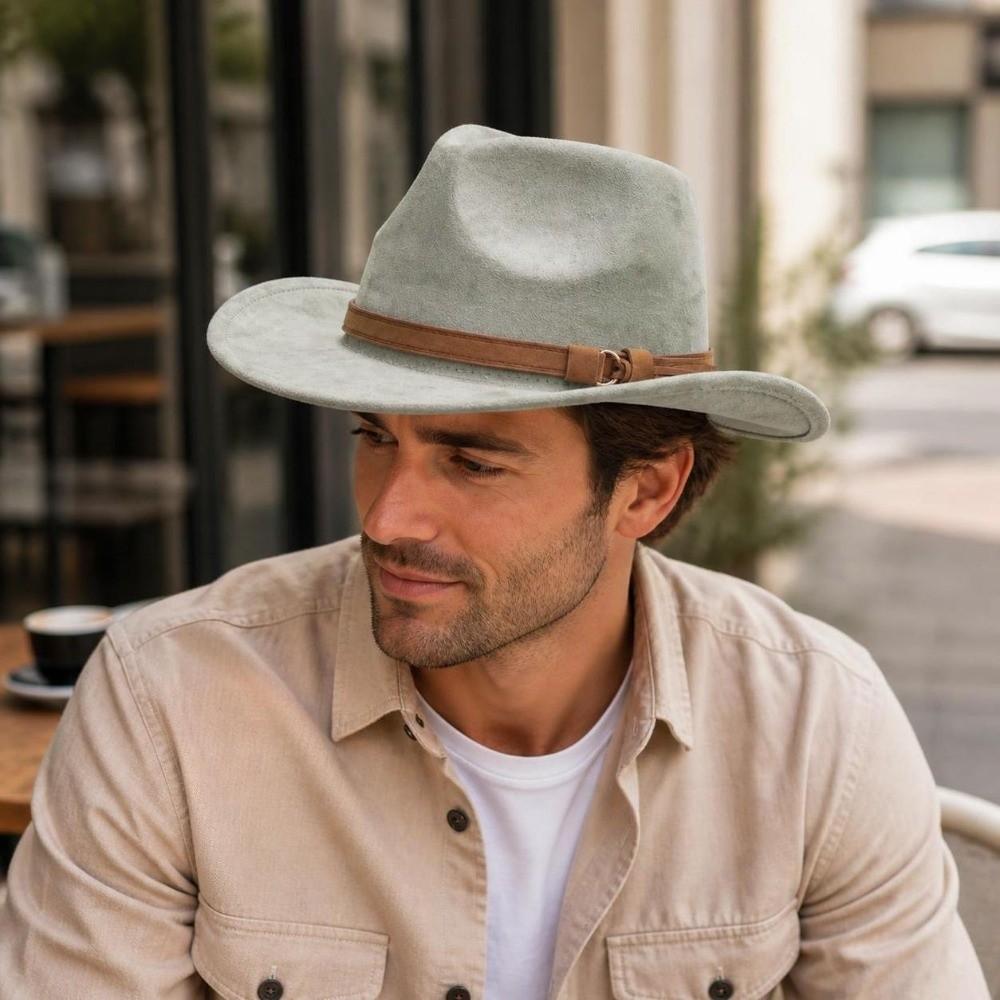 Roll Up Edge Cowboy Fedora Hat Suede Jazz Hat Fashion Western Hat Outdoor Travel