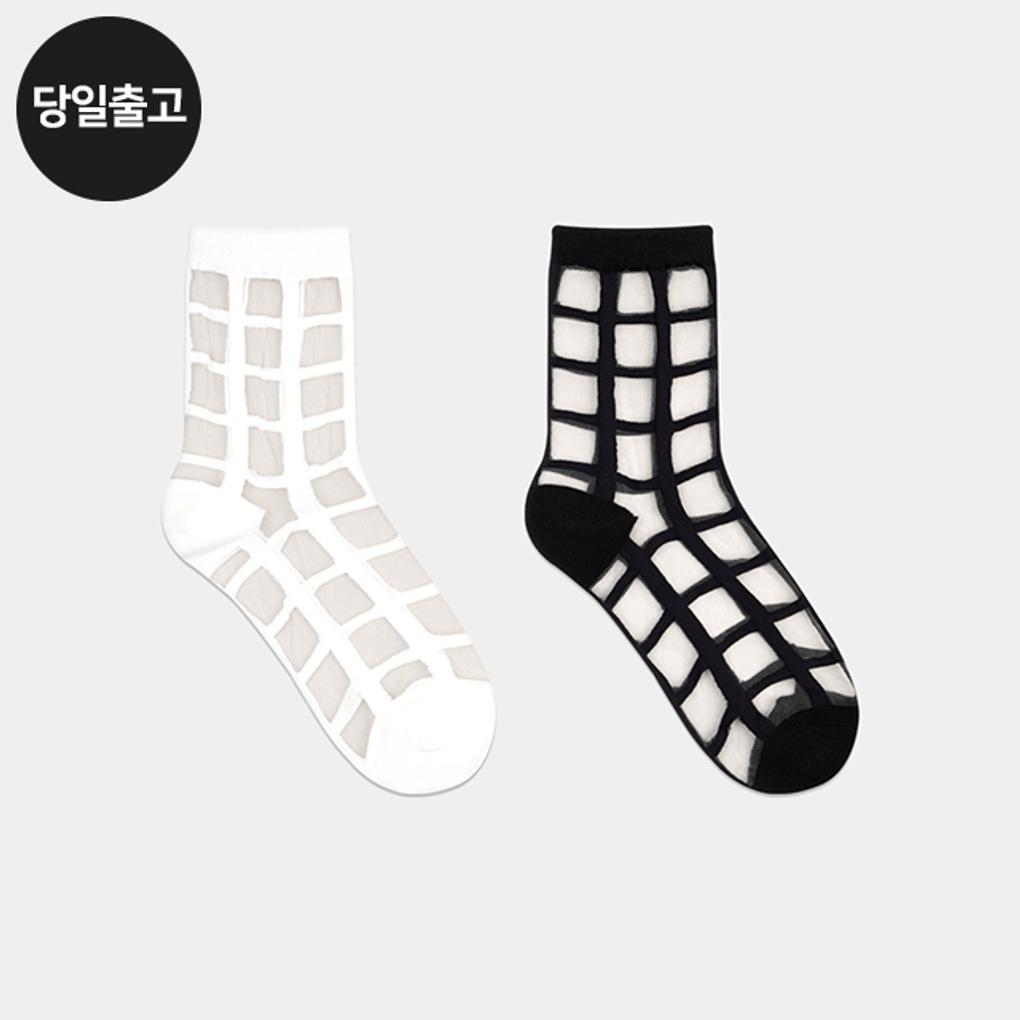 PG Women's/Student Check See-Through Mid-Calf Socks (3-Pair) Set Daily Student Mesh Socks