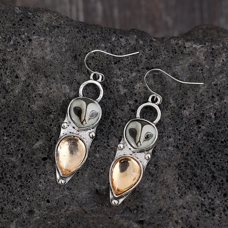 Owl Cat's Eye Gemstone Retro Women's Fashion Versatile High-end Earrings