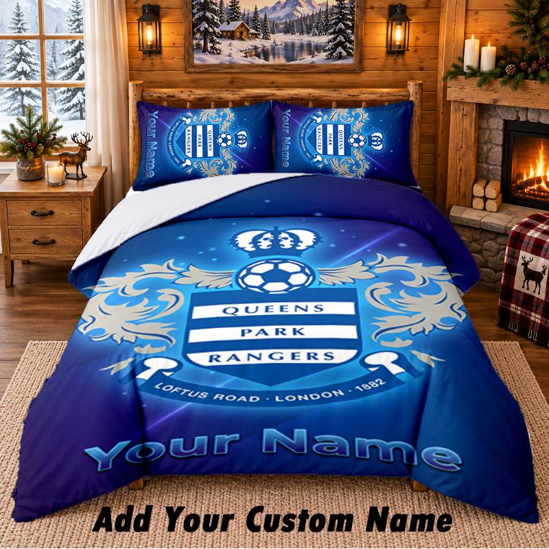 Queens Park Rangers FC Pattern Bedding 3Pcs Set Custom Name, Bed Sheet And Pillowcases For Home Bedroom