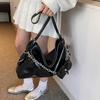 Women PU Leather Chain Decor Handbag Large Capacity Silver Shoulder Crossbdoy Bag With Mini Purse
