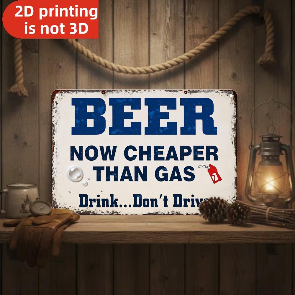 Vintage x Inch Metal Sign Blue Beer Text Gas Pump Icon for Bar Man Cave Garage Wall Decor