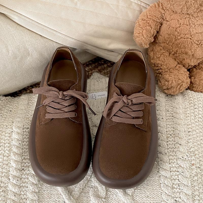 Модные повседневные ретро туфли на толстой подошве с увеличением высоты для работы, женские, новые осень-зима 2025, универсальные туфли-хлебцы с круглым носком