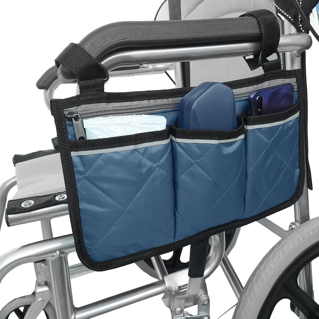 Wheelchair Armrest Side Bags with Reflective Strips Wheelchair Side Hanging Storage Bag Pouch for