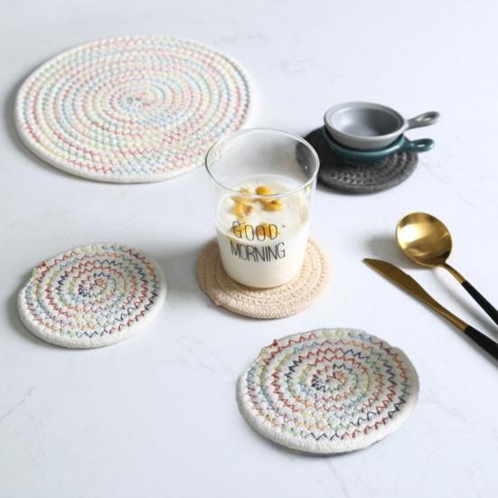 Мягкий хлопковый тканый набор подставок, теплоизоляционный, водопоглощающий, шумопоглощающий, хлопковый коврик для чашек, против ожогов
