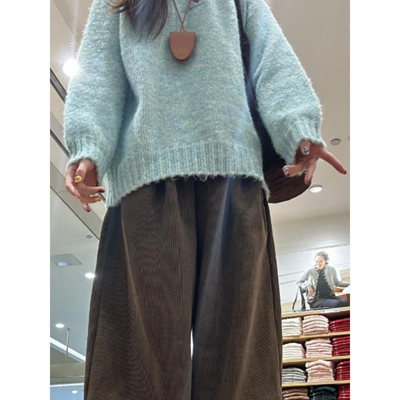 Half-open neck button sweater women's autumn and winter thickened warm large version meat cover long-sleeved age-reducing knitted bottoming top