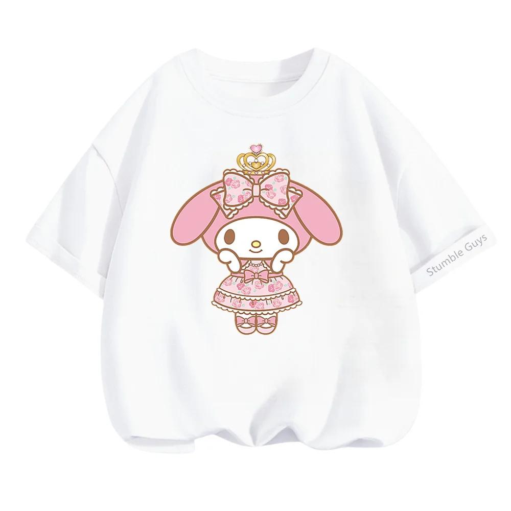 Kawaii My Melody Sanrio Short Sleeve T-shirt 3-14Y Kids Summer Casual Tops Boys Clothes Girls