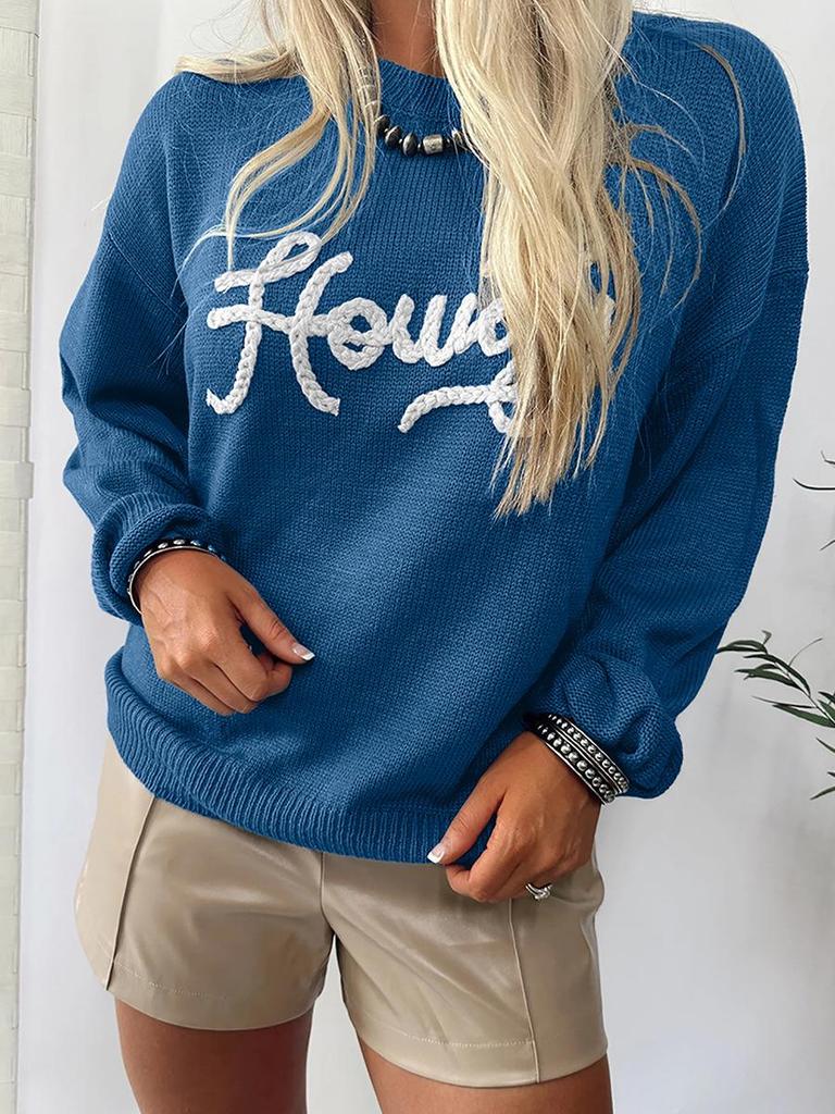 Women's Casual Autumn Embroidered Letter Pullover - Round Neck, Long Sleeve, Versatile Style