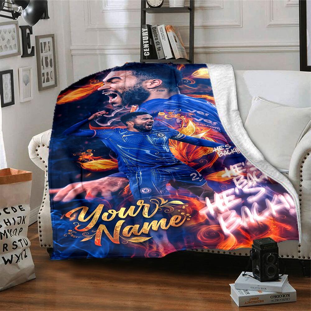 Chelsea Fc Football Player Customize Your Name Blanket Lightweight Customizable Blanket Ultra-Soft Perfect for Home Decor Seaside Nap Chair