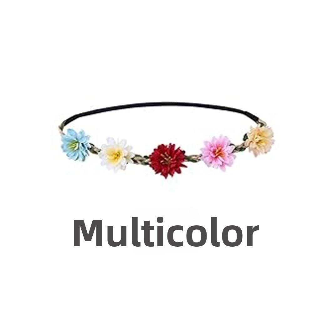 Hand Woven Floral Wreath Crown Adjustable Ribbon Bohemia Garland Headpiece for Photography Props