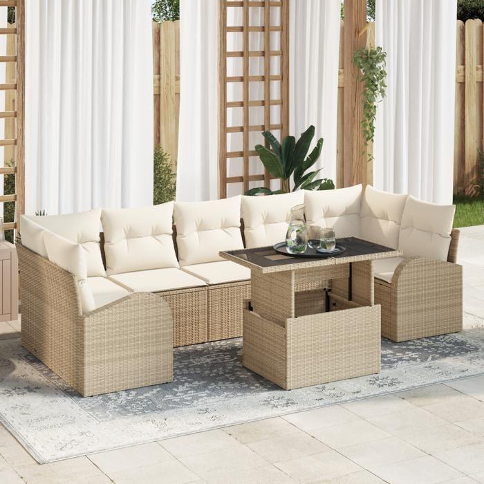 VidaXL Ensemble de canapé de jardin 8 pièces avec coussins Beige Poly Rattan 3348597