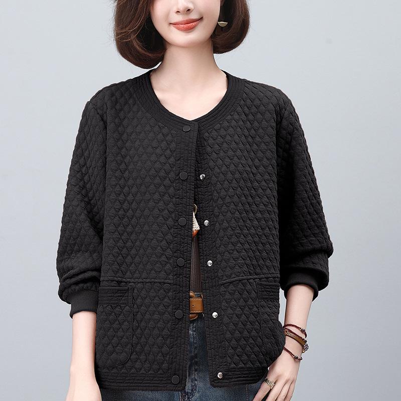 Women's Argyle Baseball Jacket - Loose Casual Round Neck, Long Sleeve for Spring & Autumn