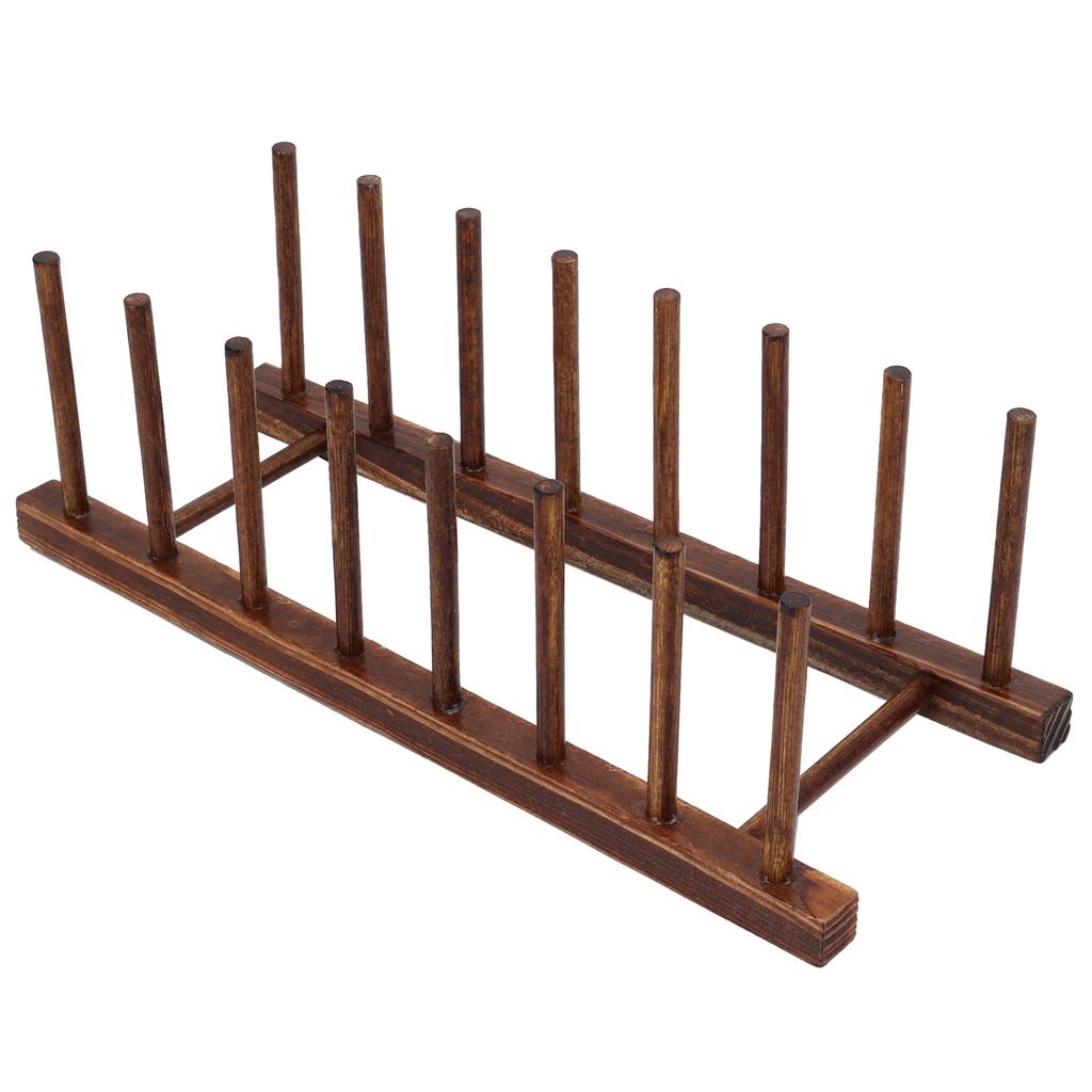 Drying Rack Wooden 8 Columns Foldable Dish Bowl Organizer for Kitchen Dish Plate Bowl Cup Pot Lid
