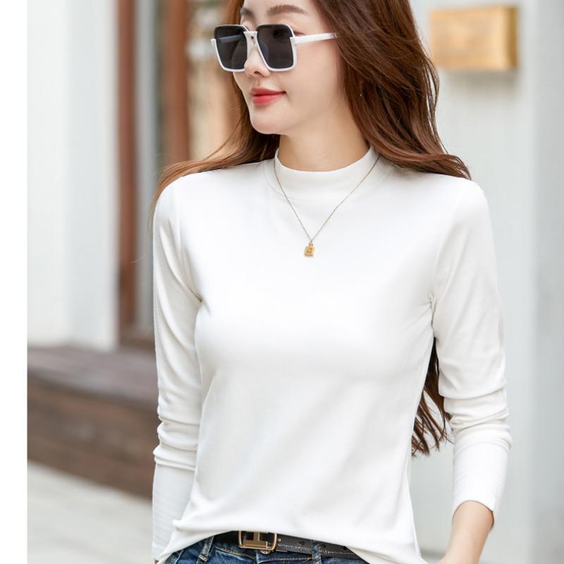 Рубашка из модала с воротником-получерепахой для женщин на осень и зиму, новая теплая и утолщенная универсальная футболка с длинными рукавами