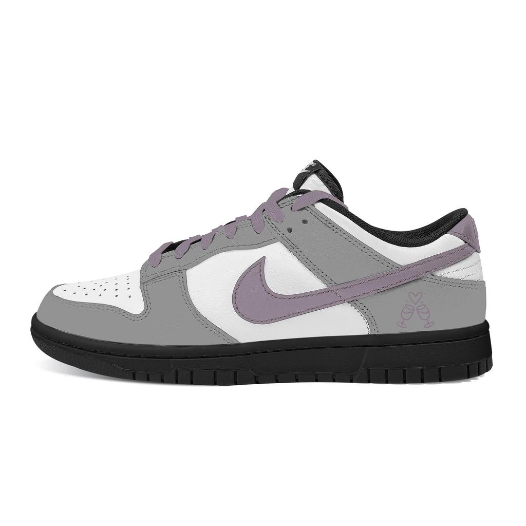 Nike Dunk Gray Purple Affection, Heart Box Abrasion Resistant Low top Skateboard Shoes Unisex Gray White CW1590-100(Team529--)