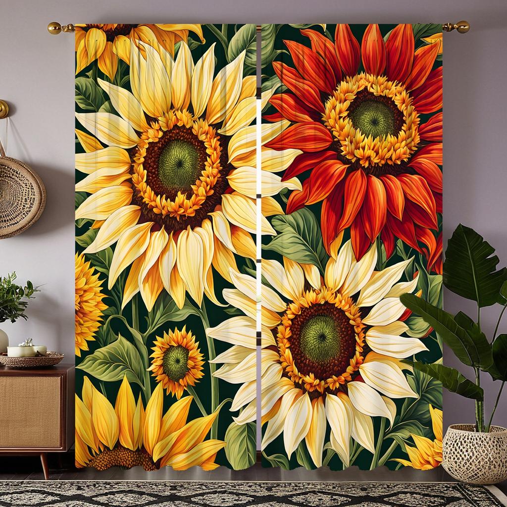 2 шт. HD полноразмерная садовая декоративная занавеска с изображением подсолнуха, желтая занавеска с цифровой печатью, украшение для дома, стиль l