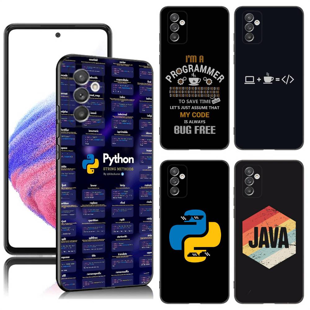 Чехол для телефона с языками программирования Java для Samsung S24,23,22,30,21,10,9,Ultra,Plus,Lite,FE,5G Черный Мягкий Чехол