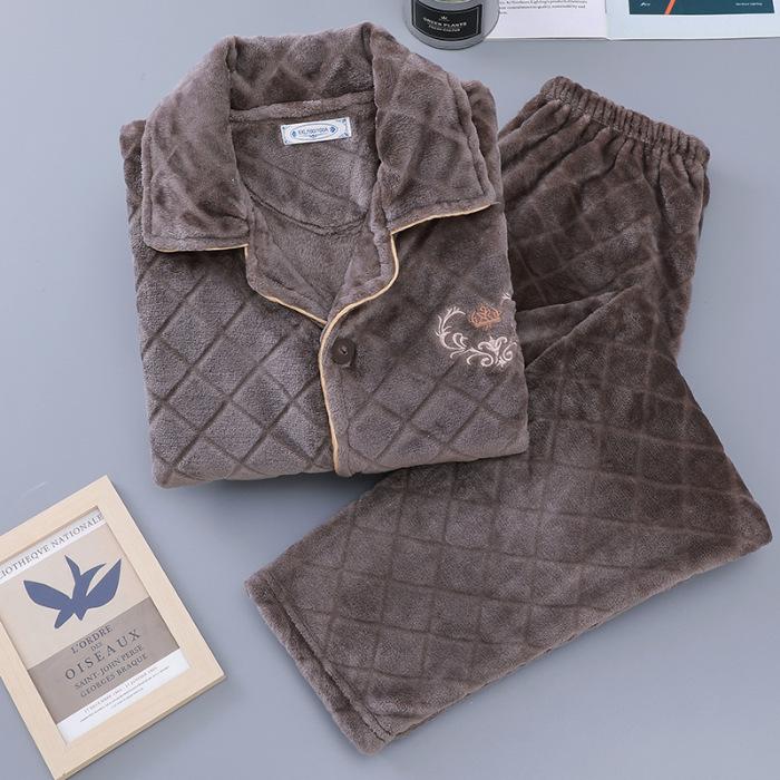 Мужская пижама из кораллового флиса больших размеров: Плотный фланелевый костюм на осень и зиму