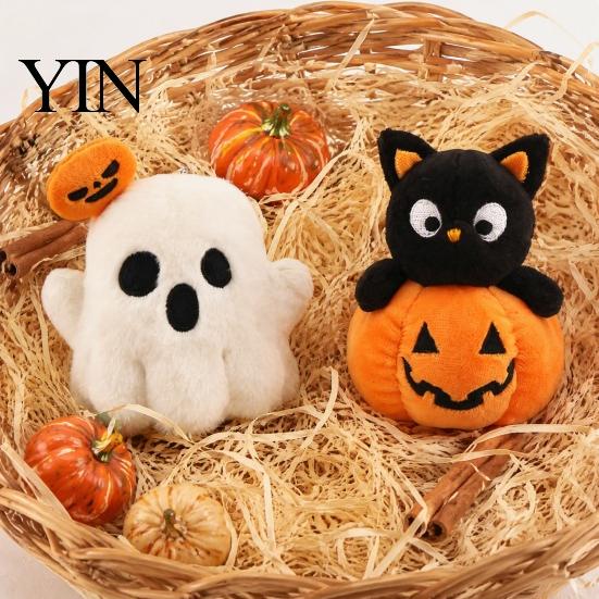 Holiday Gift for Kids Halloween Ghost/Pumpkin Black Cat Plush Figurine, Soft Stuffed Doll Cute Bag Accessory with Hanging Chain, Creative Photography