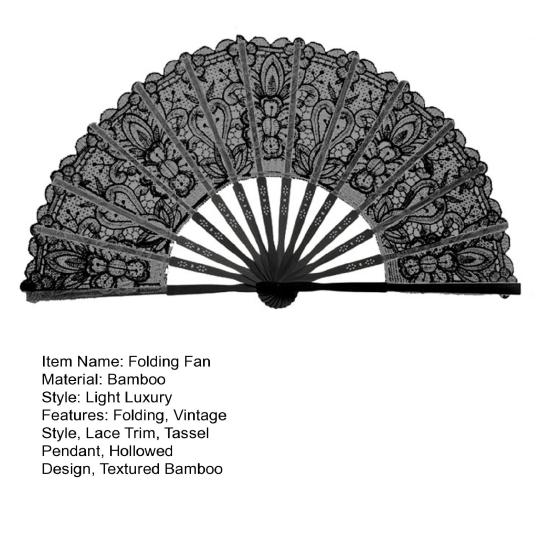 Складной веер в винтажном стиле с кружевной отделкой и подвеской с кисточкой Элегантный ручной веер из ткани и бамбука Полый веер для свадебной вечеринки Домашний декор